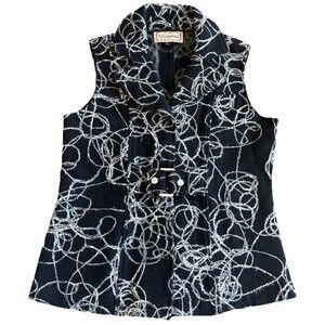 Tumbleweed,  100% WOOL Belted Vest, Snaps, Black & White Women, Large, Y2K